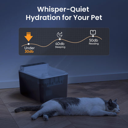 Pet water dispenser with automatic sensing for quiet hydration, perfect for keeping pets hydrated