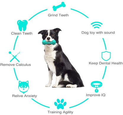 Orange Poppy durable dog teeth cleaning toy in border collie mouth showing textured chew surface for dental health and calming