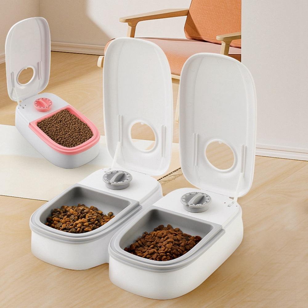 Orange Poppy smart pet food dispenser for cats and dogs white automatic feeders with lids bowls and timers