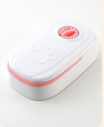 Orange Poppy white and pink smart pet food dispenser for cats and dogs with timer and compact portable design