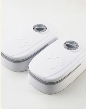 Orange Poppy white dual smart pet food dispenser for cats and dogs with paw embossing and portion dial