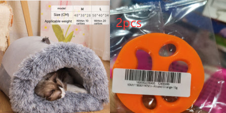Orange Poppy gray faux fur cave pet bed with sleeping cat and orange toy pack warm dog and cat bed for autumn