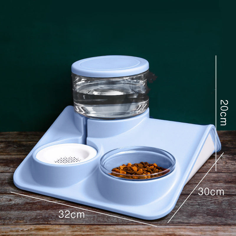 Orange Poppy blue automatic pet water dispenser with dual bowls for food and water 32x30x20cm