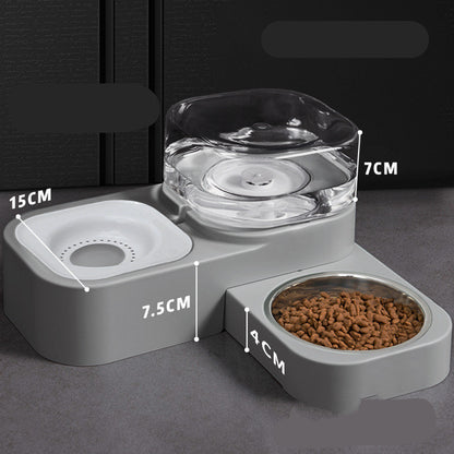 Orange Poppy gray dual pet feeder with automatic pet water dispenser and stainless steel food bowl