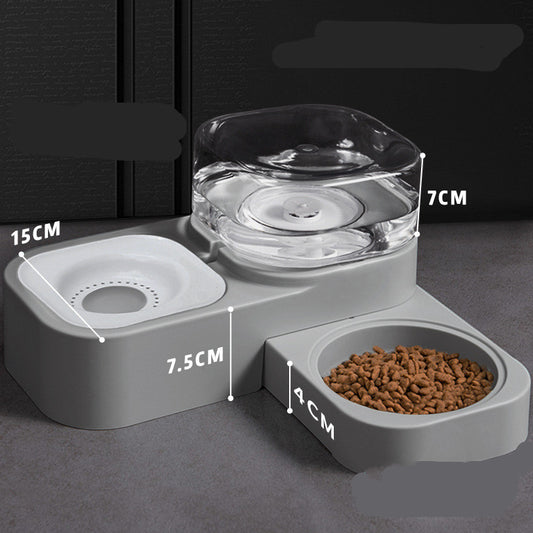 Orange Poppy automatic pet water dispenser and food bowl set in gray with clear water reservoir and kibble