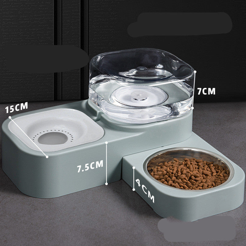 Orange Poppy automatic pet water dispenser with clear reservoir and stainless steel food bowl set in gray
