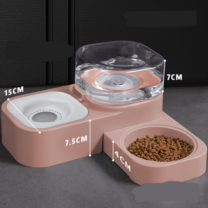 Orange Poppy pink dual pet bowl station with kibble dish and automatic pet water dispenser with clear reservoir