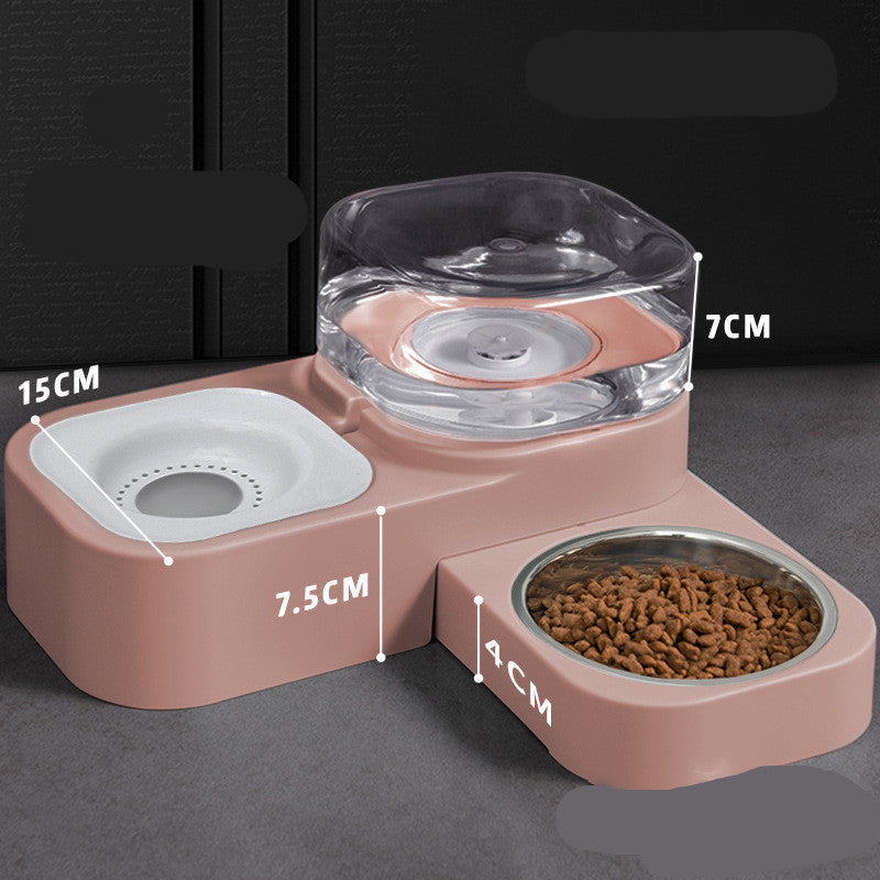 Orange Poppy automatic pet water dispenser and raised food bowl set in pink with clear reservoir