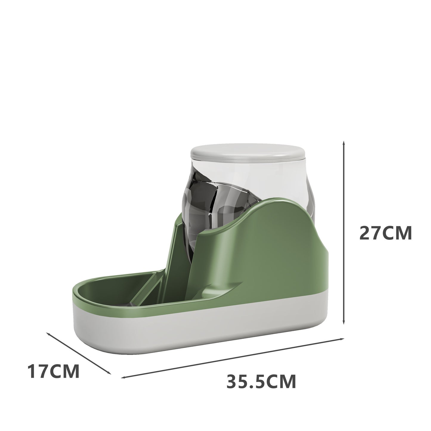 Orange Poppy automatic pet water dispenser green and white gravity feeder with 35.5cm by 17cm by 27cm dimensions