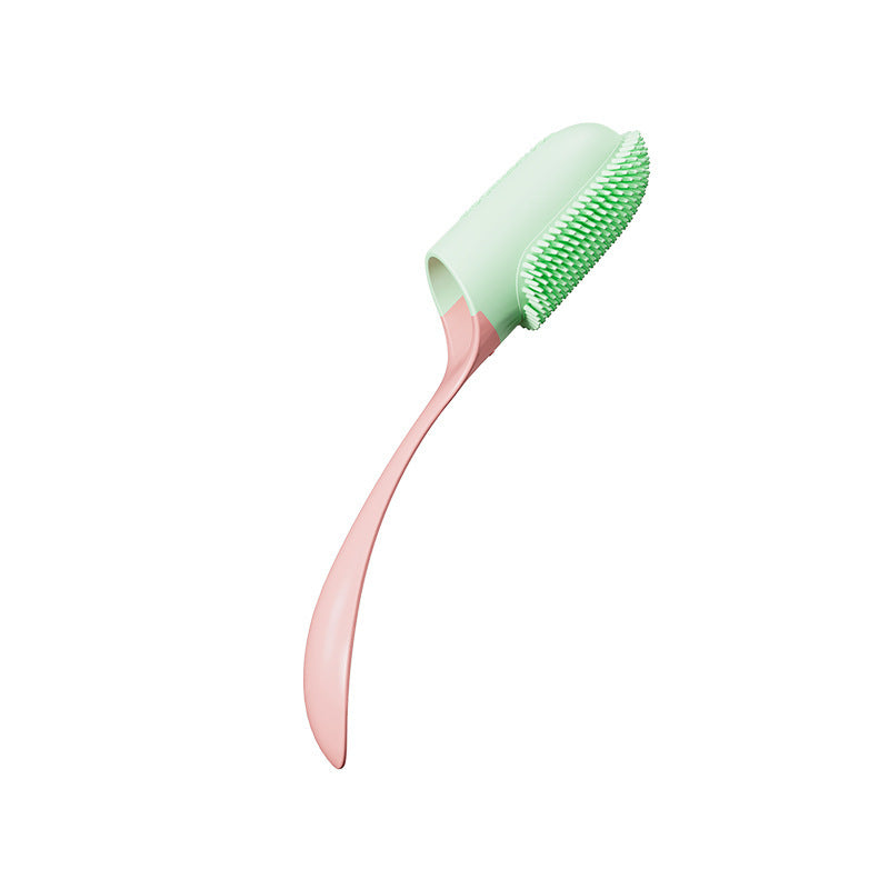 Orange Poppy dog and cat tooth cleaning tool silicone toothbrush with long pink handle and green bristle head