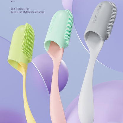 Orange Poppy dog and cat tooth cleaning tool soft TPR silicone bristle brush in pastel green pink gray for gentle dental cleaning