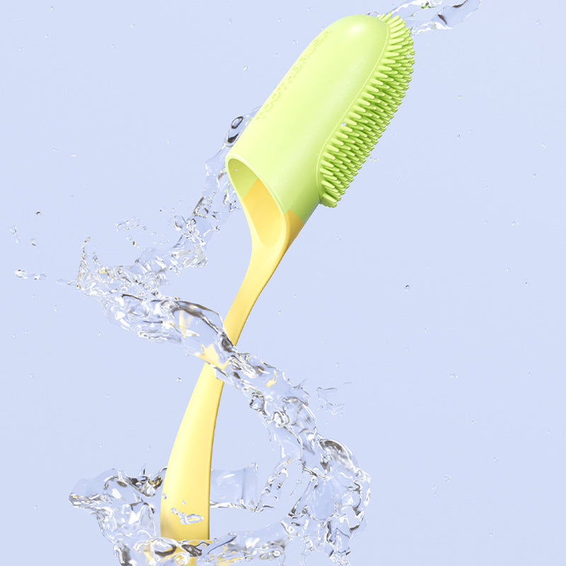 Orange Poppy silicone pet toothbrush for daily dental care dog and cat tooth cleaning tool with soft bristles