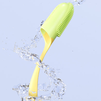 Orange Poppy silicone pet toothbrush for daily dental care dog and cat tooth cleaning tool with soft bristles