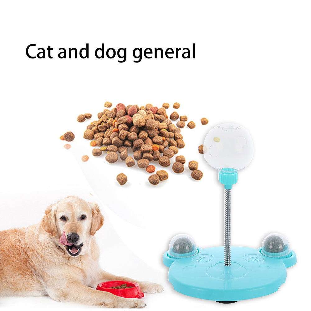 Orange Poppy interactive cat feeder toy blue treat dispenser with spinning ball and scattered kibble