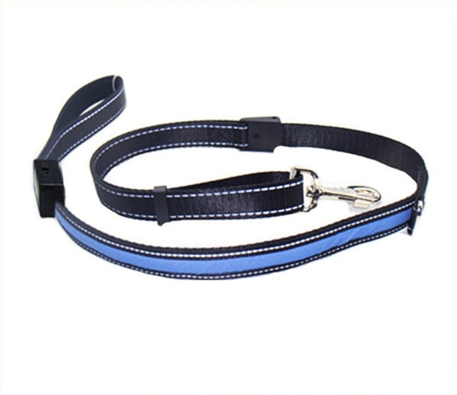Orange Poppy fluorescent dog collar style blue leash with reflective strip metal clasp and padded handle