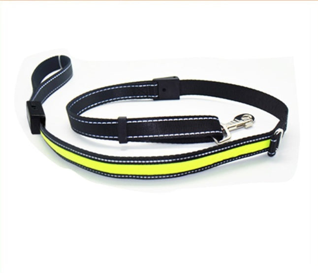 Orange Poppy fluorescent dog collar style black adjustable leash with neon yellow reflective strip and metal clip