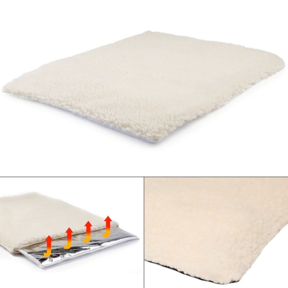 Yellow Pandora self warming pet mat with soft fleece cover and reflective heat retention layer