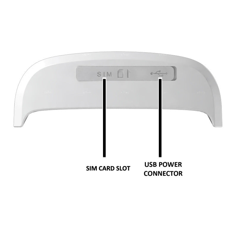 Orange Poppy cat GPS tracker white module showing SIM card slot and USB power connector labels