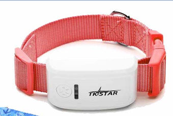 Orange Poppy cat GPS tracker attached to pink adjustable pet collar showing white GPS module