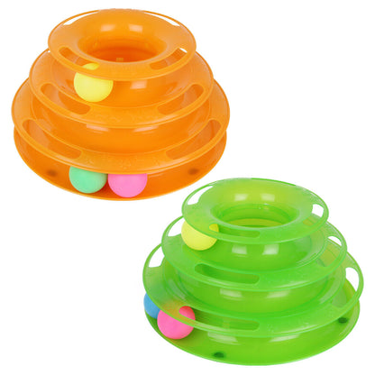 Pet Haven Delights triple layer cat track tower with colorful balls for interactive play and exercise