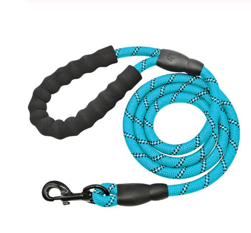 Durable nylon dog rope leash in bright blue with comfortable grip and strong clip for easy handling