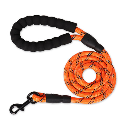 Bright orange nylon dog rope leash featuring padded handle for comfort during walks