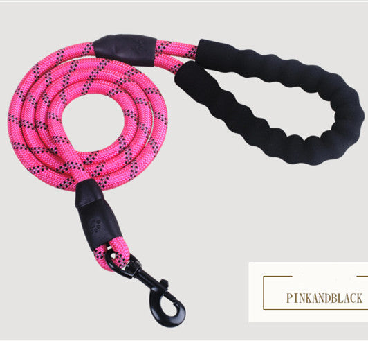 Bright pink nylon dog rope leash with comfortable grip for walking and training dogs