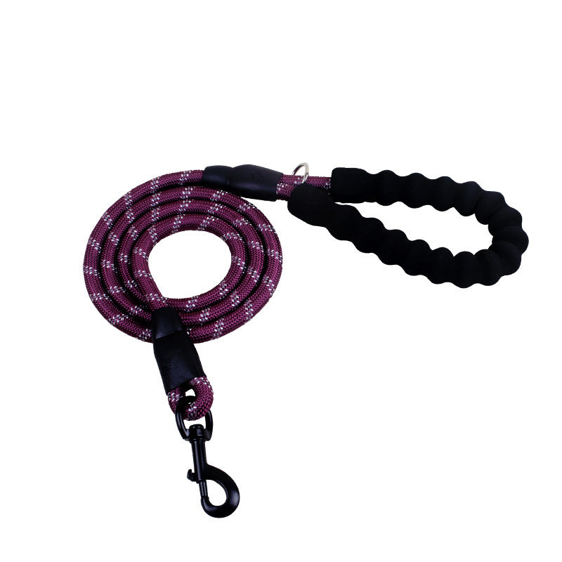 Durable nylon dog rope leash in purple with a cushioned handle for comfortable walks