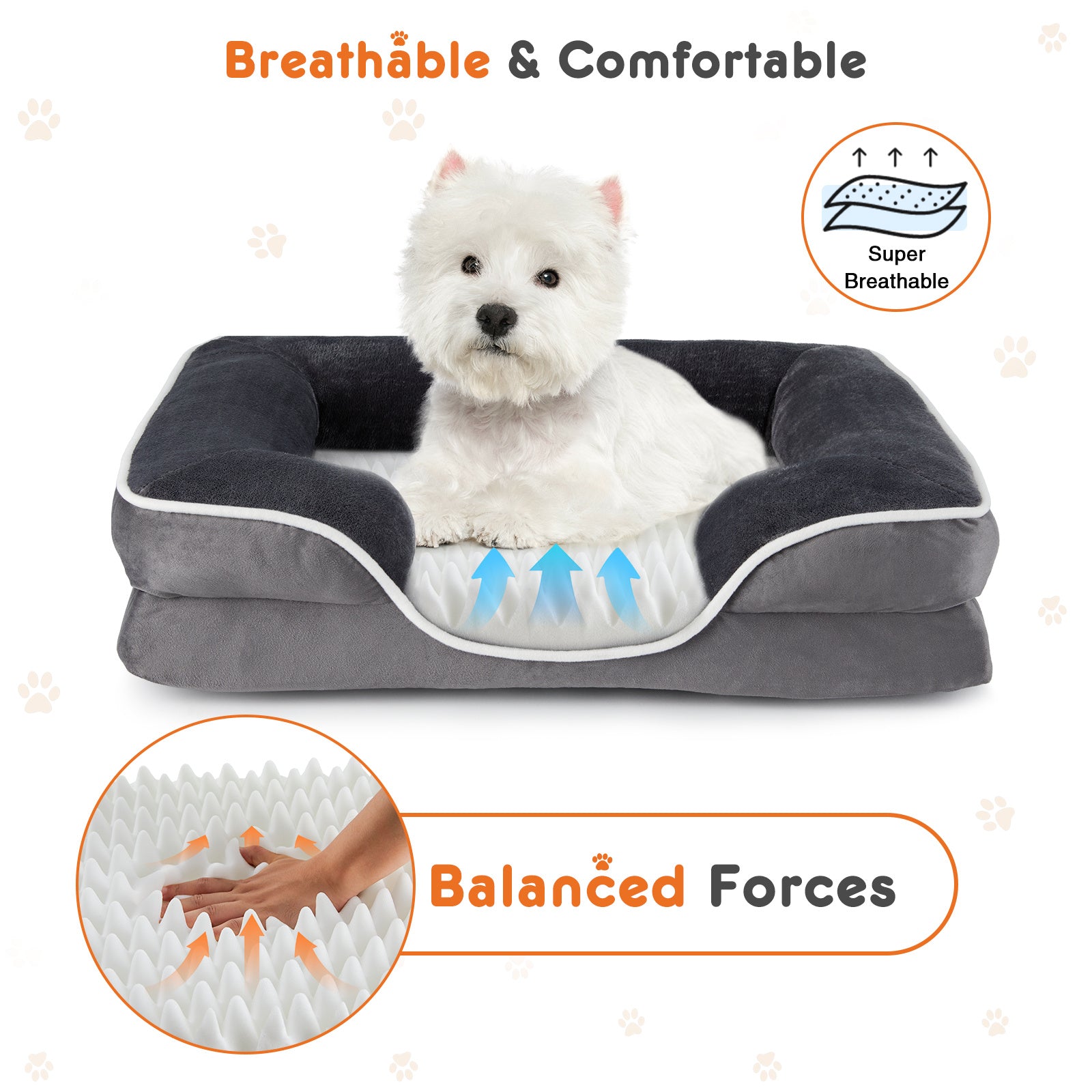 Washable dog bed with removable cover featuring breathable design and balanced support for pets