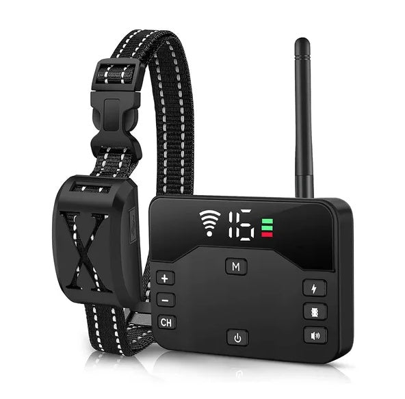 Wireless electric dog fence system with adjustable collar and control unit for pet safety