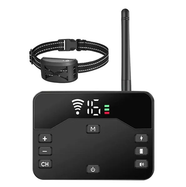 Wireless electric dog fence system with adjustable collar and control panel for safe pet containment