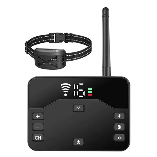 Wireless electric dog fence system with adjustable collar and control panel for safe pet containment