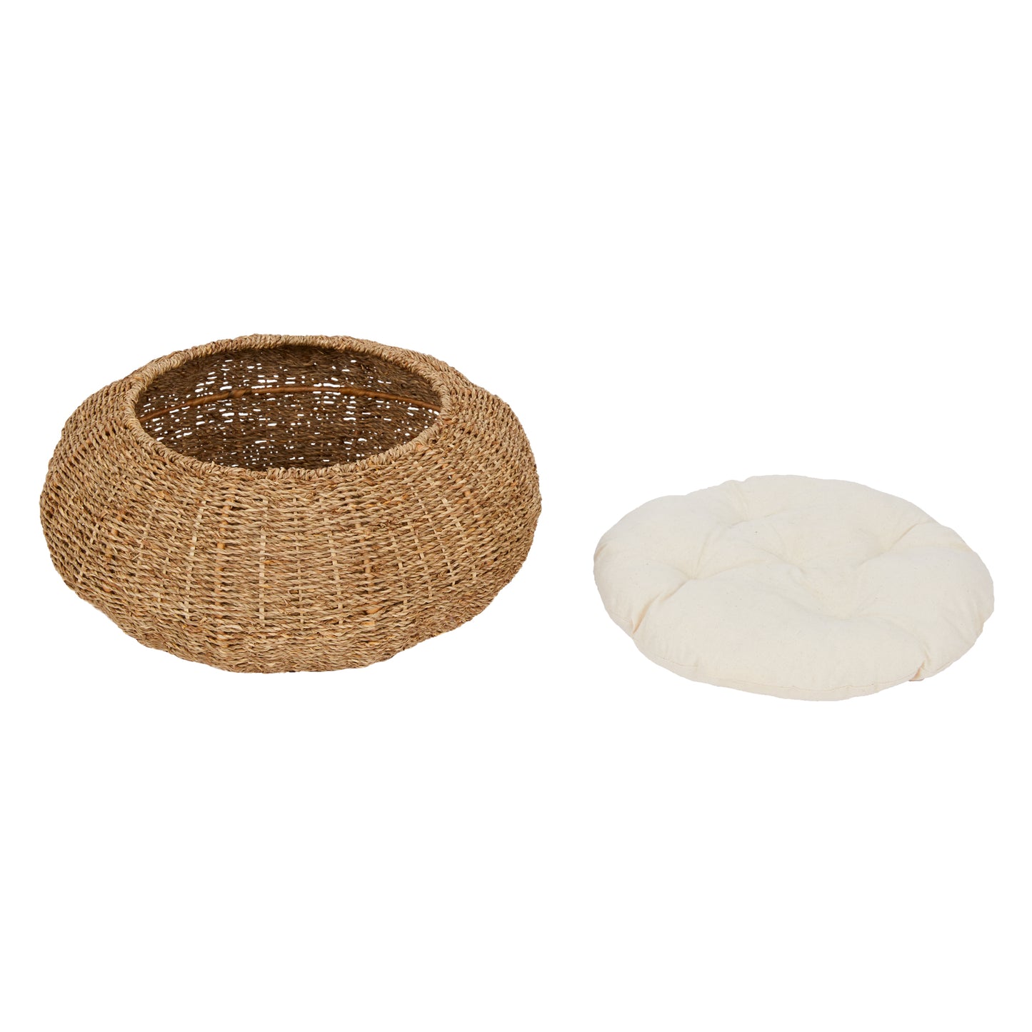 Ochre Menoetius woven pet bed for cats and dogs with removable white cushion for comfort