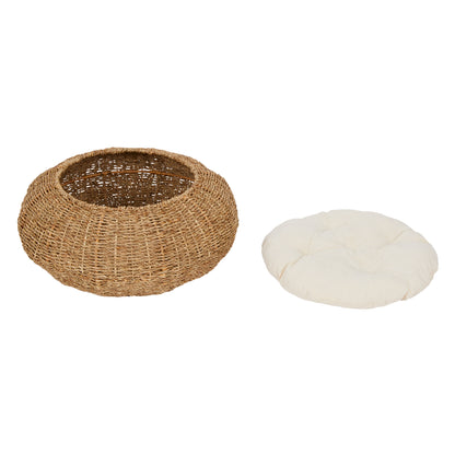 Ochre Menoetius woven pet bed for cats and dogs with removable white cushion for comfort