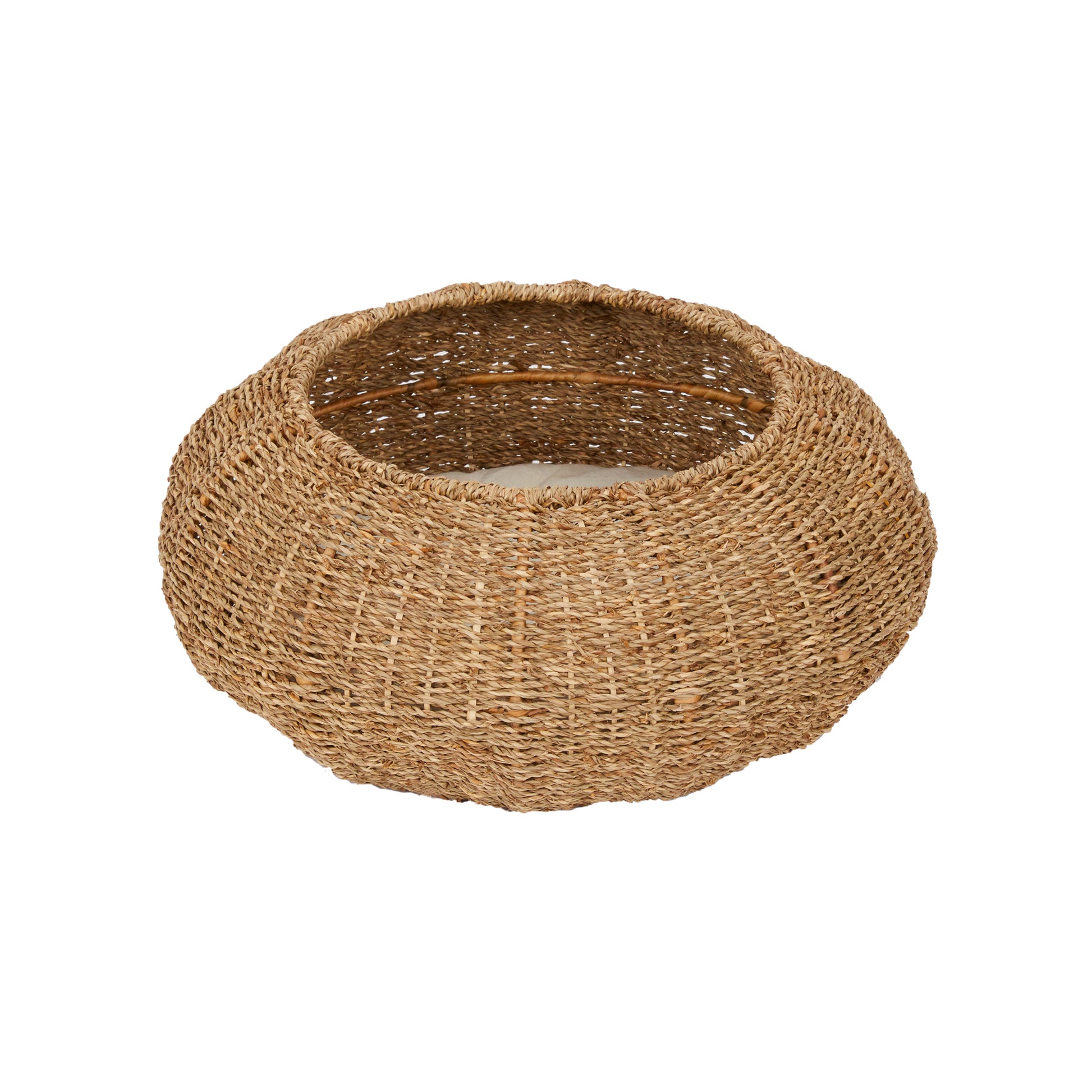 Ochre Menoetius woven pet bed for cats and dogs in natural brown with a cozy round design