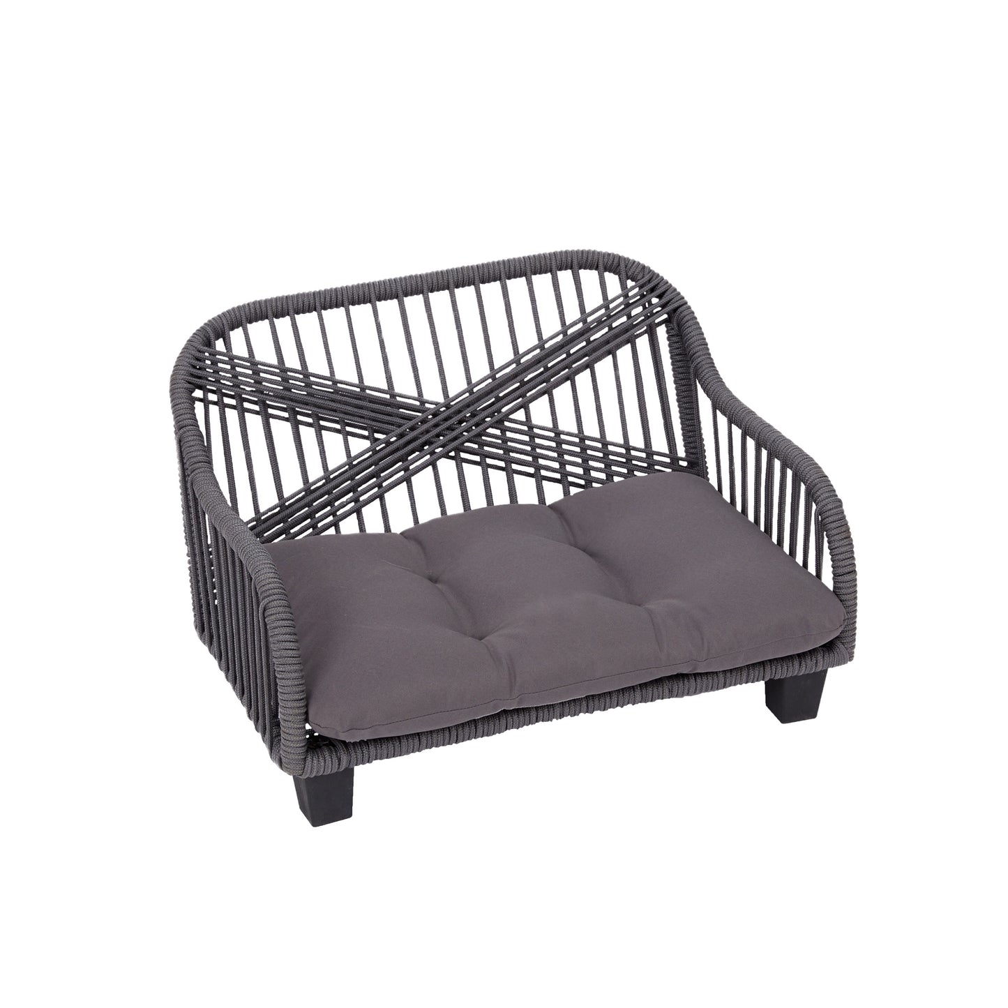 Ochre Menoetius woven rope pet bed in gray with cushioned seat and sturdy frame for pets