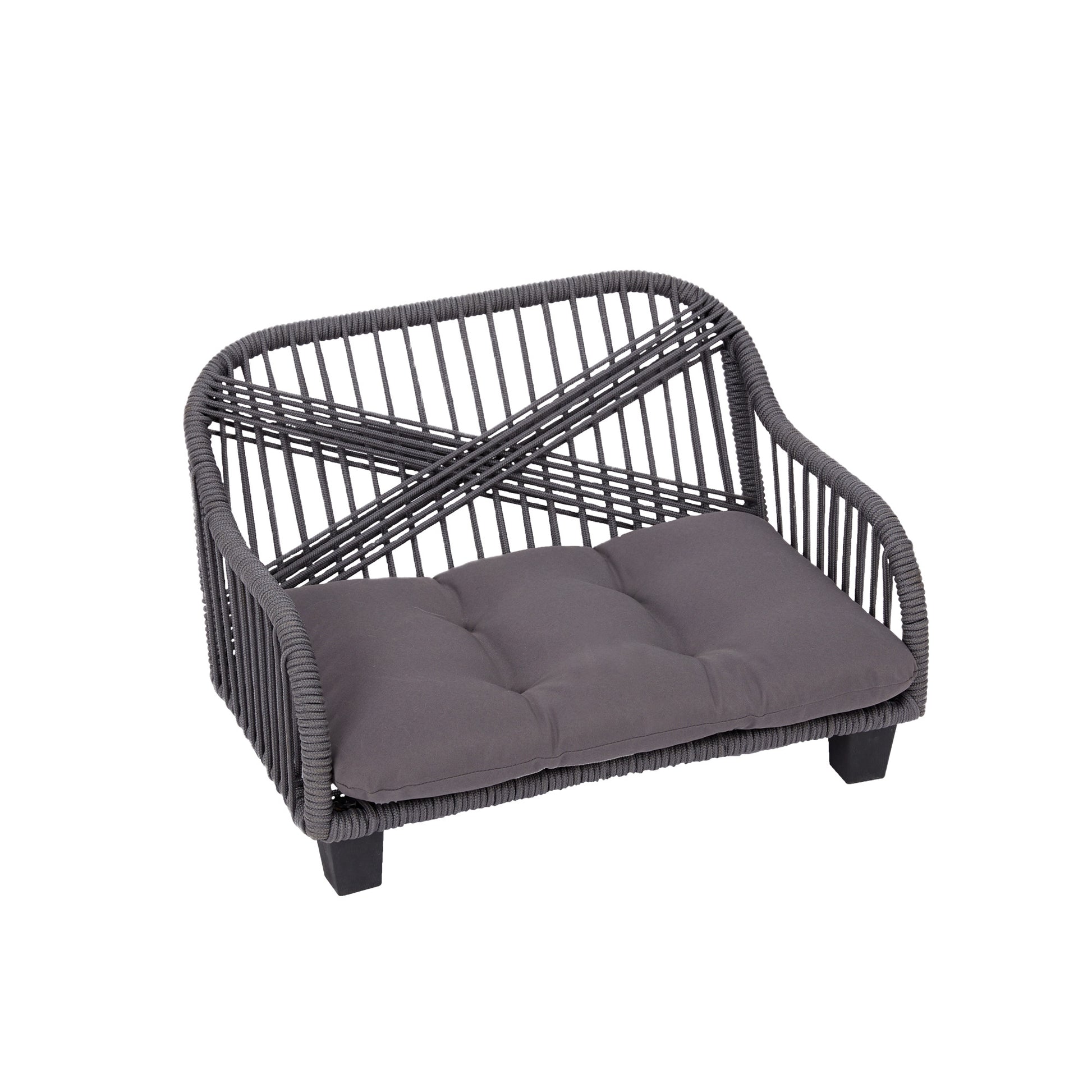 Ochre Menoetius woven rope pet bed in gray with cushioned seat and sturdy frame for pets