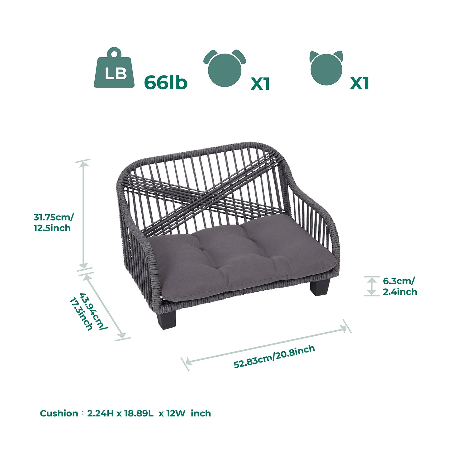 Ochre Menoetius woven rope pet bed in gray with cushioned seating and sturdy frame