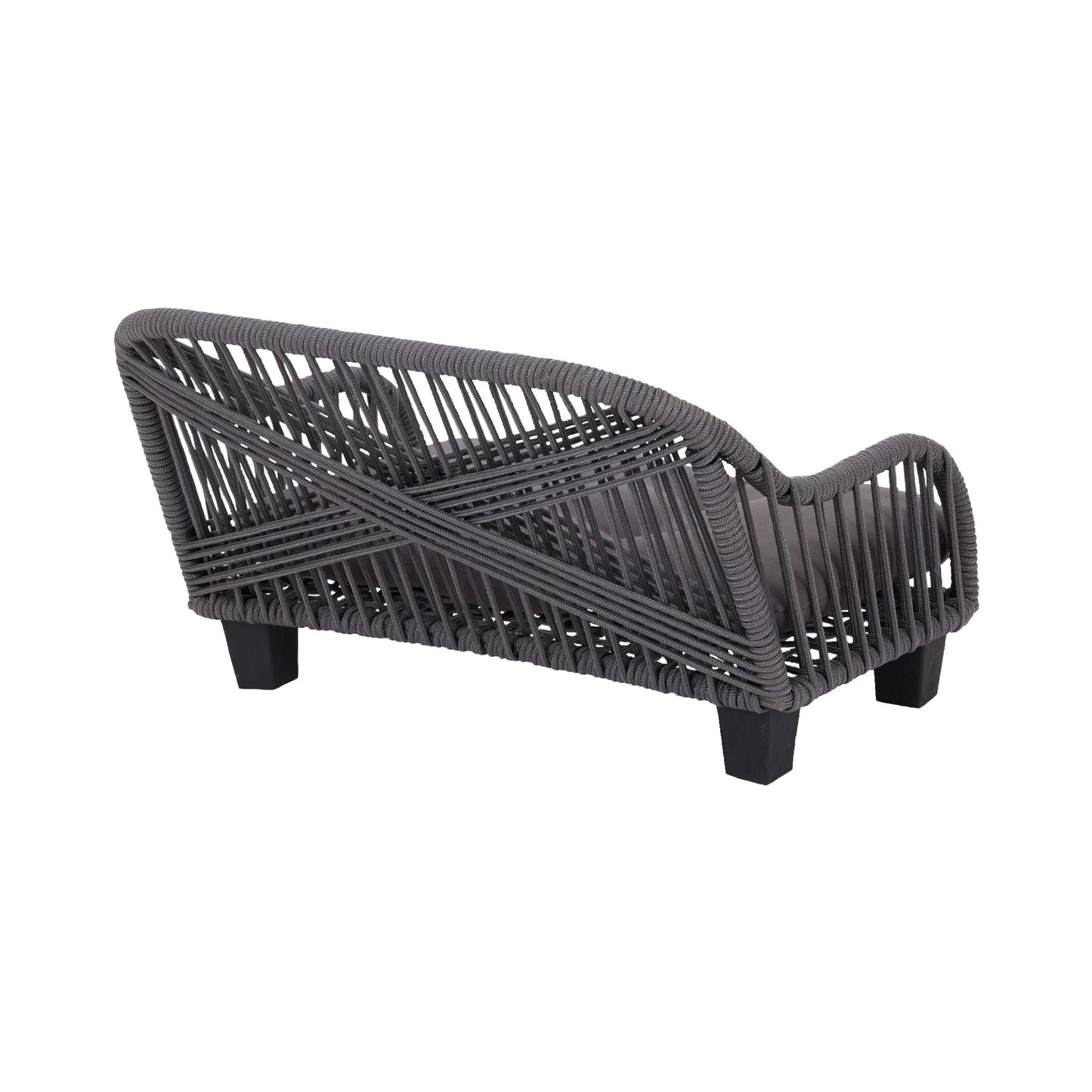 Ochre Menoetius woven rope pet bed in dark gray with sturdy raised legs and curved design