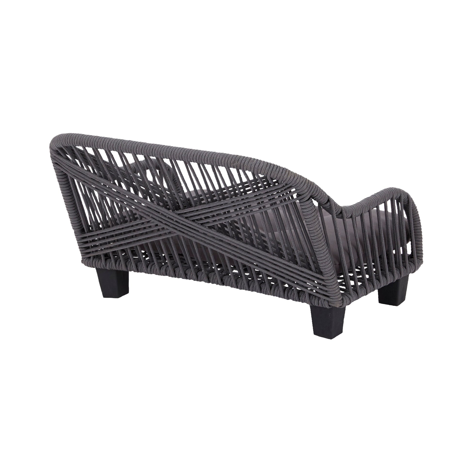 Ochre Menoetius woven rope pet bed in dark gray with sturdy raised legs and curved design