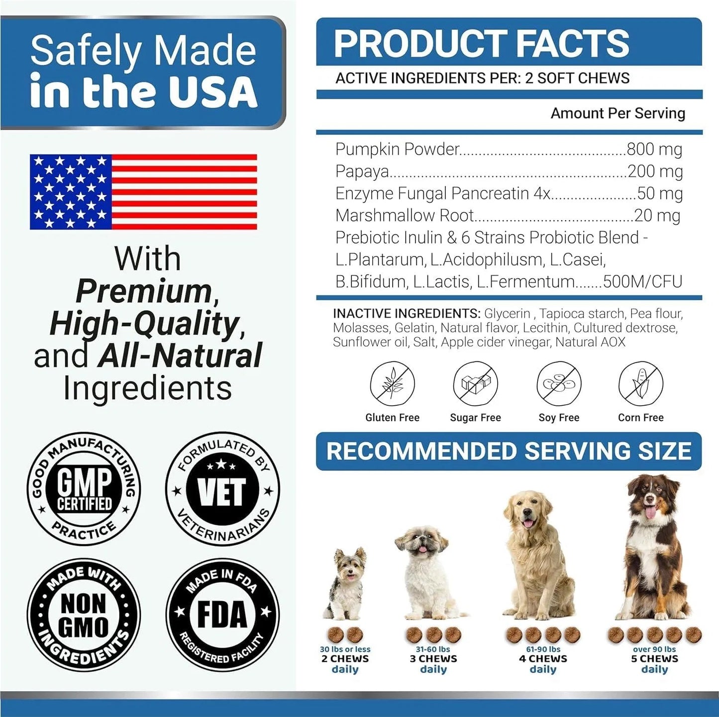 Orange Poppy supplement label showing product facts natural ingredients and serving guide with probiotics for dogs